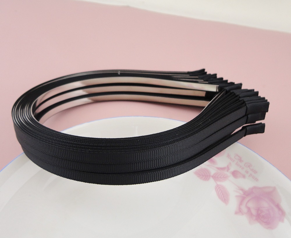 10PCS 5mm Black Grosgrain Ribbon Covered Plain Metal Headbands,lined Wire hairbands DIY hair accessories-image-426319258