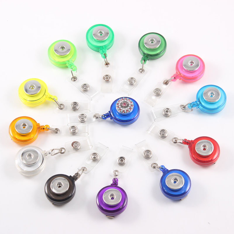 

Retractable Ski Pass ID Card Badge Holder Reel Pull Key Name Tag Recoil Reel Fit 18MM Snap Button Jewelry For School Hospital