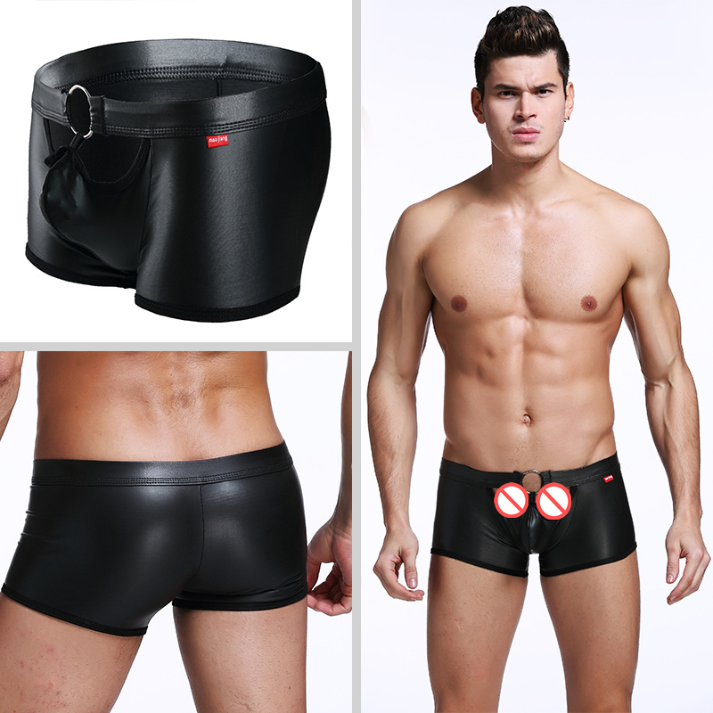 

Sexy Mens String Bikini Briefs Leather Underpants Boxer Shorts Jockstrap Sissy Panties Ring Pouch Gay Exotic Penis Men' Boxers Underwear, Black