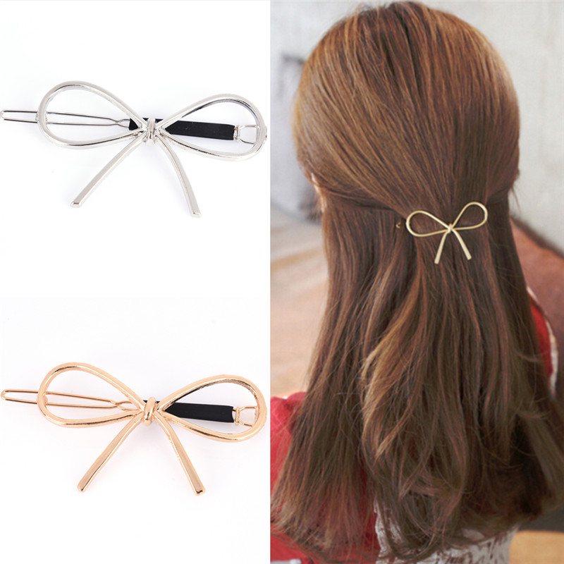 

Metal Bow Knot Hair Barrettes Vintage Hairpins Girls Women Hair Accessories Hairgrips Holder Clip Silver gold