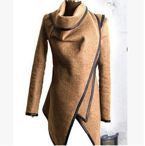 

Women Woolen Blend Coats Fashion Elegant Clothing Trench Coats Slim Fit Irregular Outerwear Clothes Spring Autumn Wear, Khaki