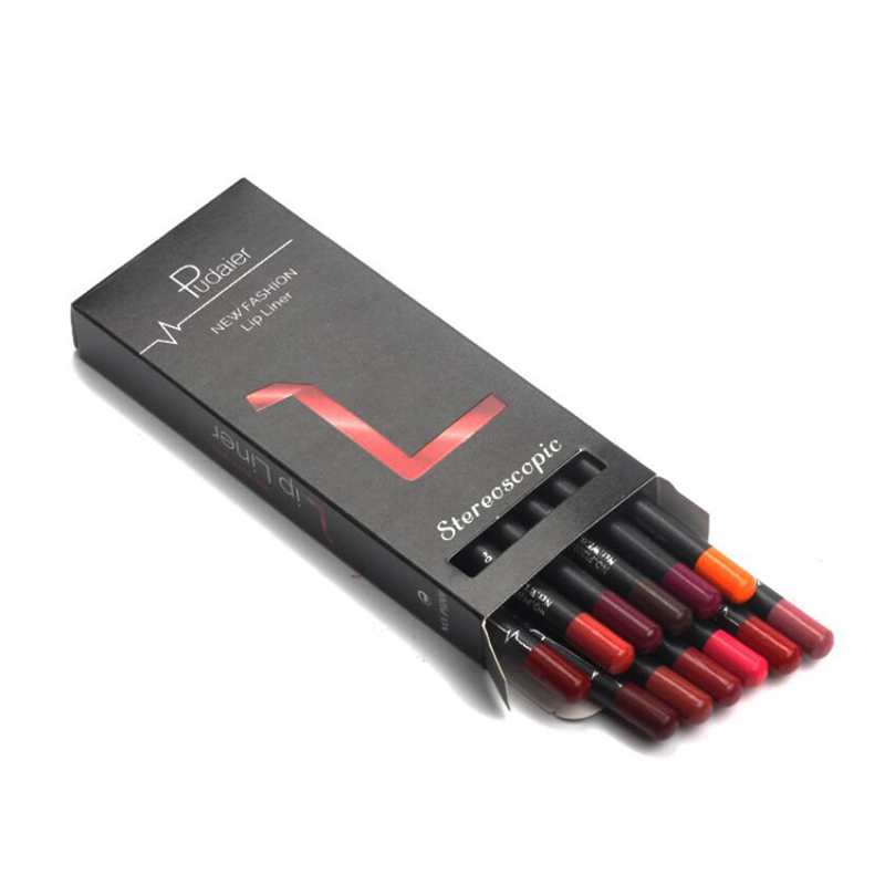 Pudaier 12 Colors/Set Sexy Matte Lip Stick Lipliner Lip Liner Pencil Matt Lipsliner Pen Set Beauty Natural Makeup Tool Cosmetic-image-430409702