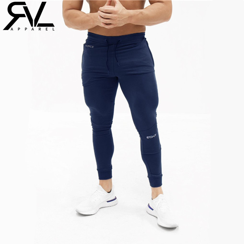 

2019 Men's Casual Fitness Joggers Pants Gyms Stretch Cotton Men Skinny Sweatpants Slim Workout Embroidered LOGO trousers, Black