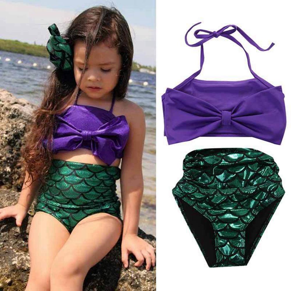 

Mermaid Kids Swimwear Baby Mermaid Tail Swimsuit Child Summer Bowknot Headband Tankini Sets Girls Princess Costume Bikini Beachweaar LD19, As pictures