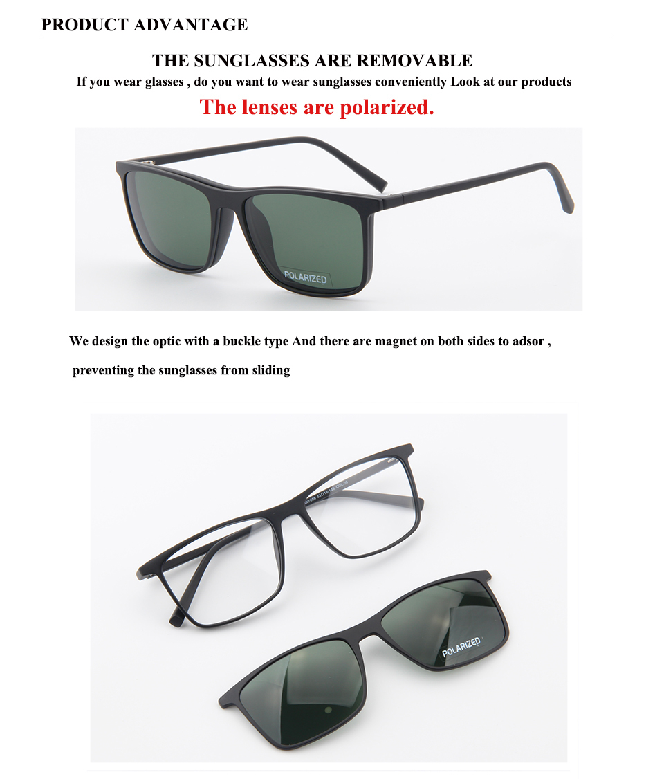 Fashion Men Tr90 Sun Glasses Frame Magnetic Clip On Polarized Lens