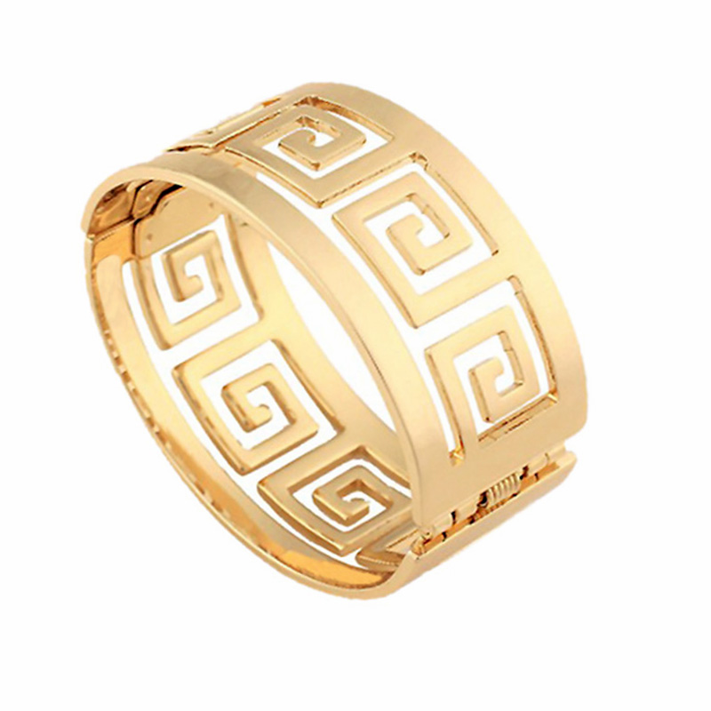 

Top Quality Geometric Hollow Bangle for Women Wide Bracelets Roman Numerals Bracelet 18K Gold Plated Jewelry Ladies Gifts