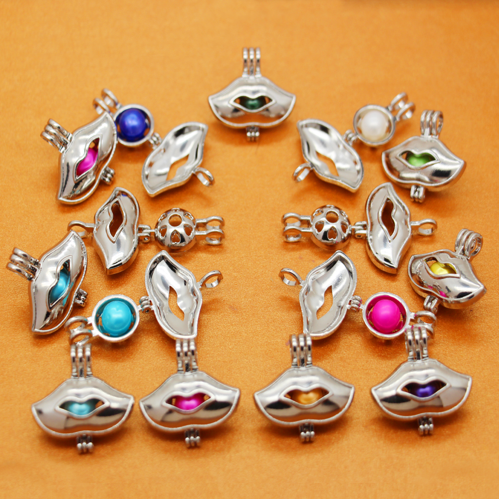 

Fashion charm female pendant pearl cage lip pendant European and American fashion jewelry wholesale (pearl to be purchased separately)