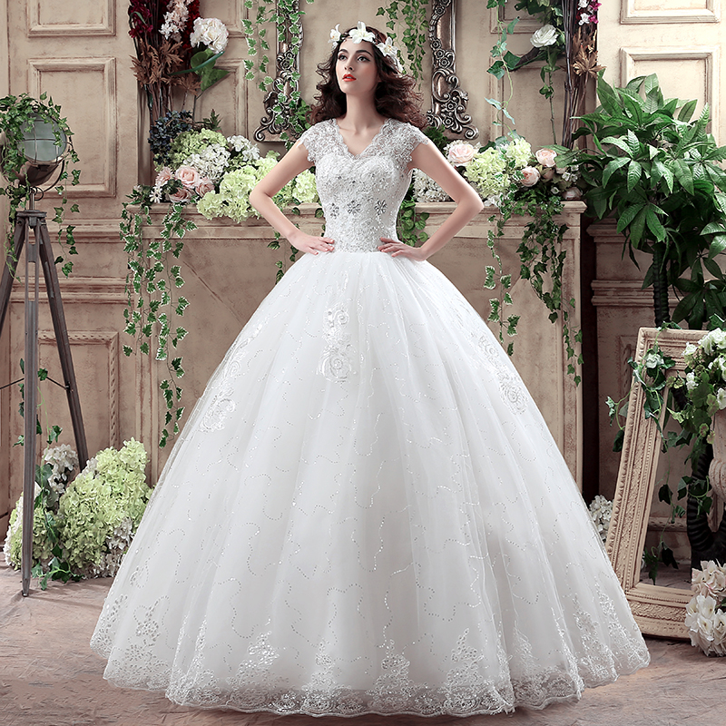 

Real Photo New Arrive Princess Fashion Laciness Wedding Dress Romantic Plus Size Bridal Gowns Lace Up vestido de noiva, White