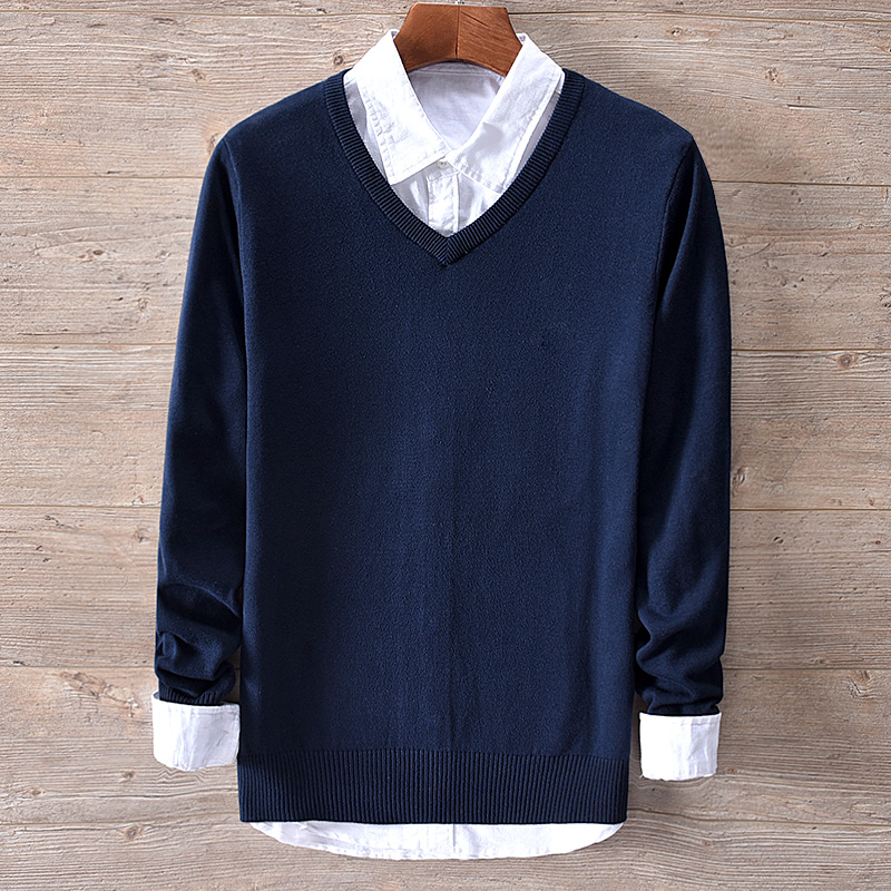 

New Italy style brand cotton sweaters male fashion navy blue solid sweater men autumn and winter v-neck knitted tops sweter trui, Pink