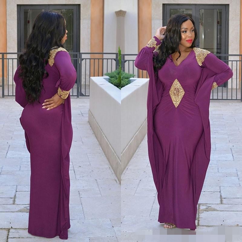 

Purple Long sleeve Evening Dresses Kaftan Abaya Middle East Saudi Arabia Indian Lady elegant Prom Dresses With Golden Appliques plus size, Water melon