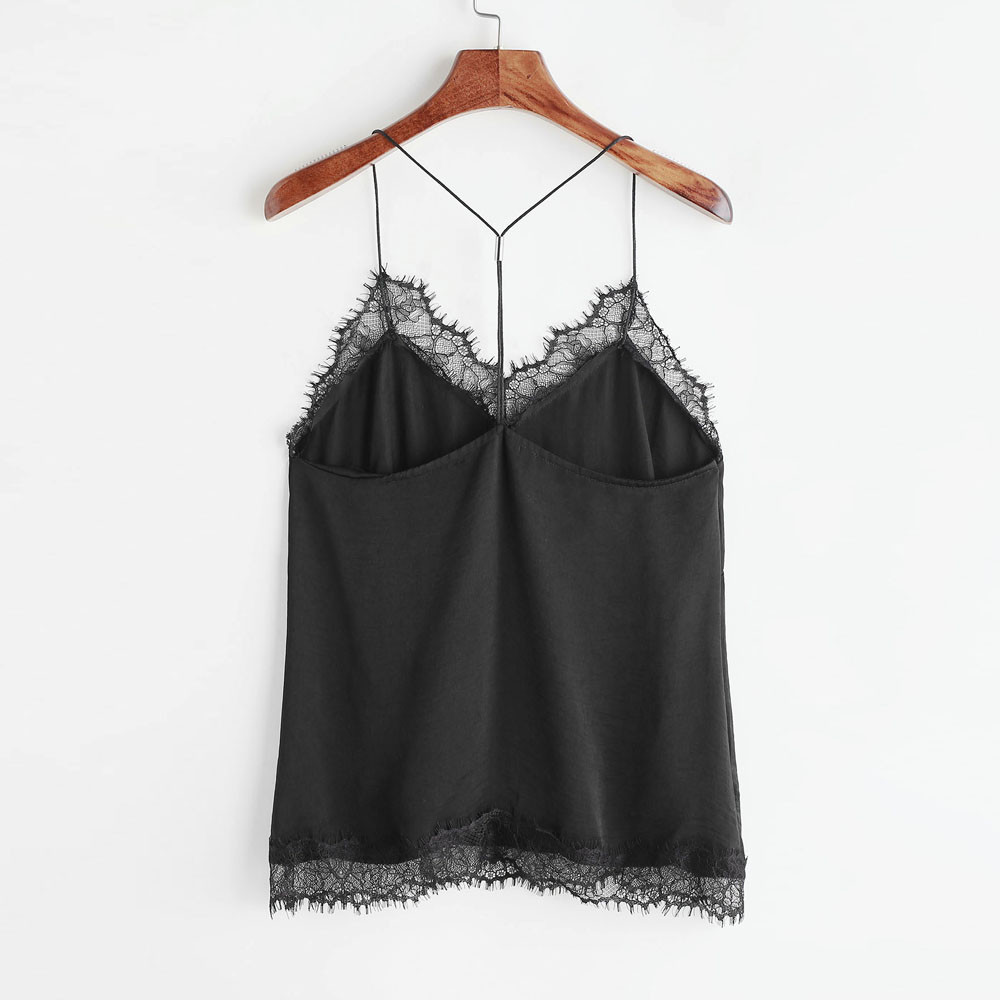 

2018 Women Casual Sleeveless Lace Crop Top Vest Tank Shirt Top Women' lace camisole tops, Black