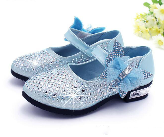 

Fashion Girls Shoes Rhinestone Glitter Leather Shoes For Girls Spring Children Princess Shoes Pink Silver Golden, Silver 1
