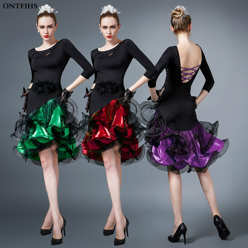 

Women Latin Dance Dress Adult Costume Ballroom Rumba Cha-cha Samba Cowboy Dance Costumes Tango Costume Woman Latin Dress L-24, Green