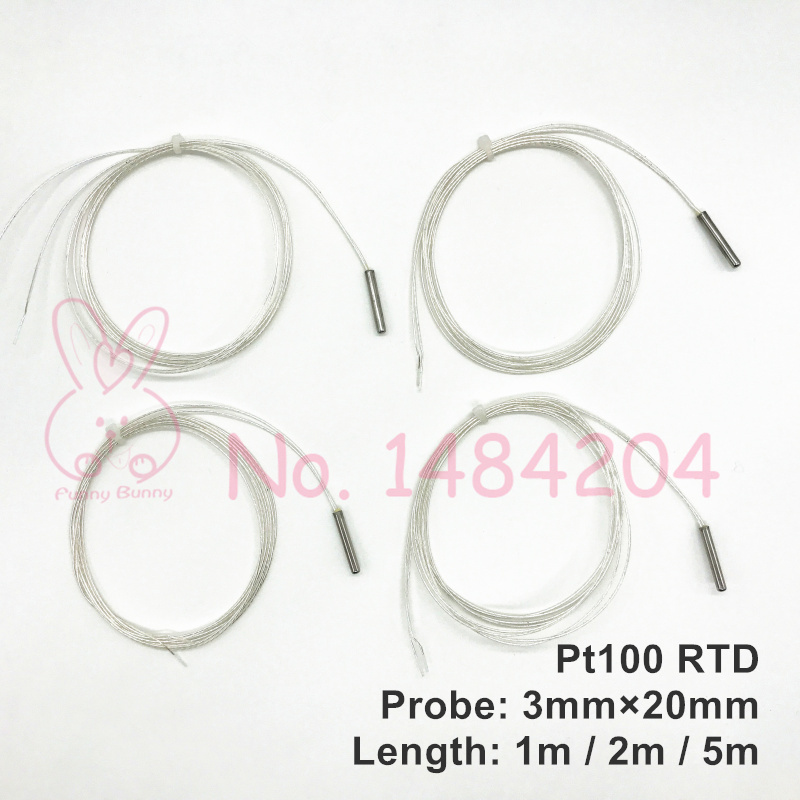 

2x PT100 Platinum Resistance 3mm*20mm RTD Sensor MINI Temperature Probe -40~400 Degree with 1 meter 2m 5m High Temperature Wire