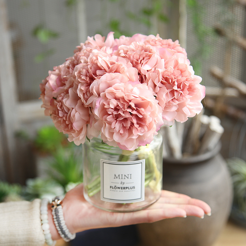 

6 Color Artificial Rose Flowers Peony Bouquet for Wedding Decoration 5 Heads Peonies Fake Flowers Home Decor Silk Hydrangeas Cheap Flower