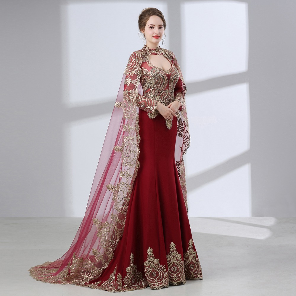 

Burgundy Arabic Mermaid Evening Dresses 2020 With Wrap Robe De Soiree Long Sleeve Prom Dresses Long Formal Gowns Mother of the Bride Dress, Purple