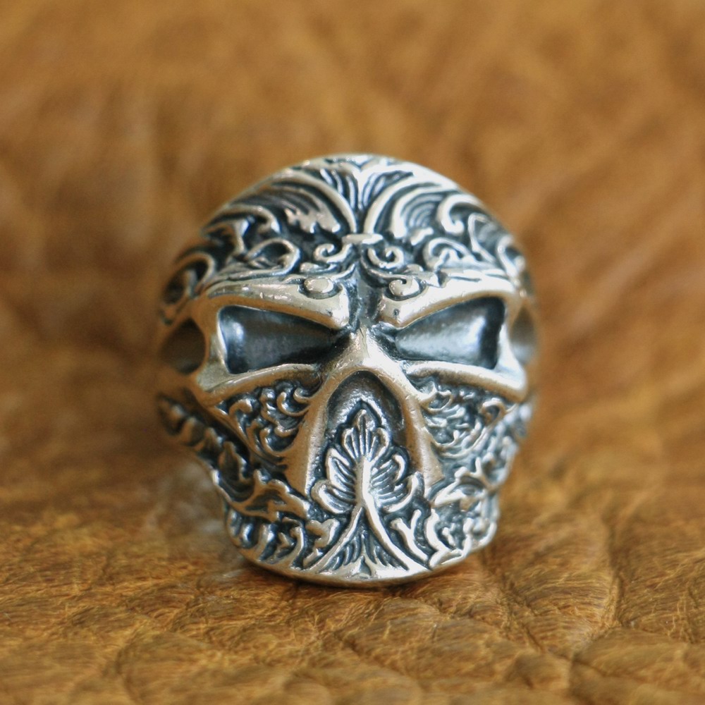 

LINSION 925 Sterling Silver High Details Ninja Skull Ring Mens Biker Ring TA121 US Size 7 to 15
