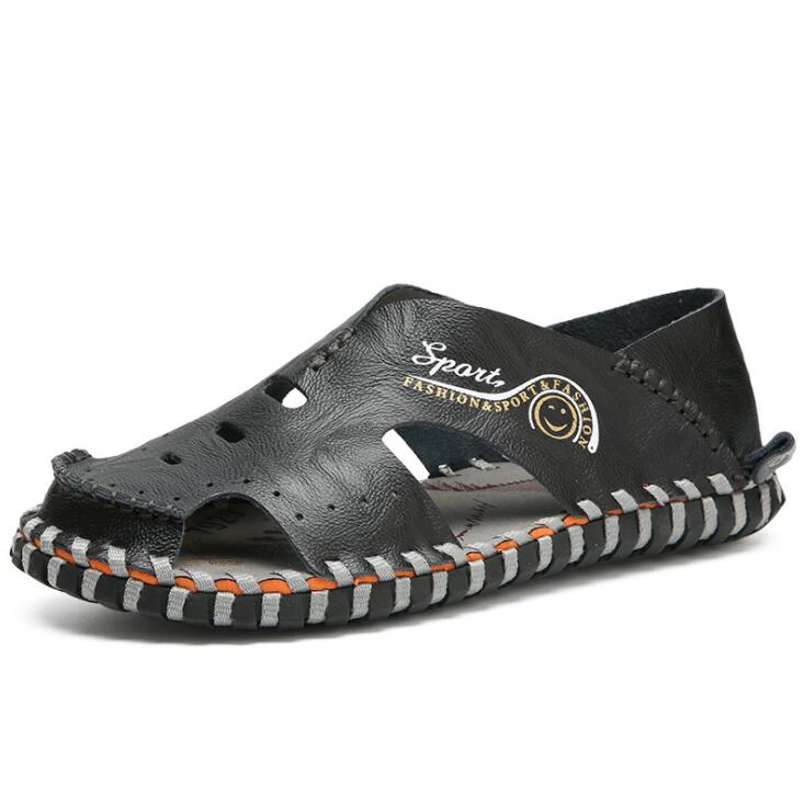 

Designer Brand Summer Genuine Leather Sandals Men Casual Shoes Cow Leathe sneakers Outdoor Beach Shoes Native Male Rubber Sole Sandals Sport, Black