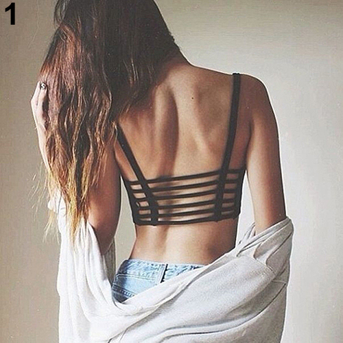 

2017 New Fashion Women's Sexy Bralette Caged Back Cut Out Strappy Padded Bra Bralet Vest Crop Top, Black