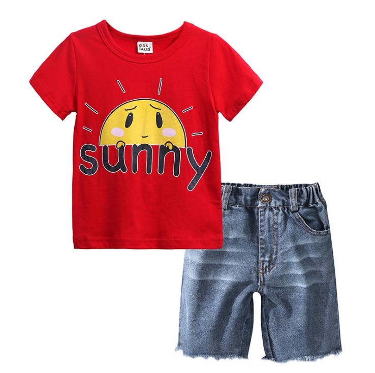

Children Boys set kids Clothes Toddler Baby boys Summer Outfits Clothes T-shirt&Denim short Pants 2PCS Set, Crimson