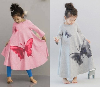 

Girls Bohemia Style Princess Dress New Hot Sale Children Long Sleeve Butterfly Printed Dresses Kids Baby Clothes, Remark colors and size