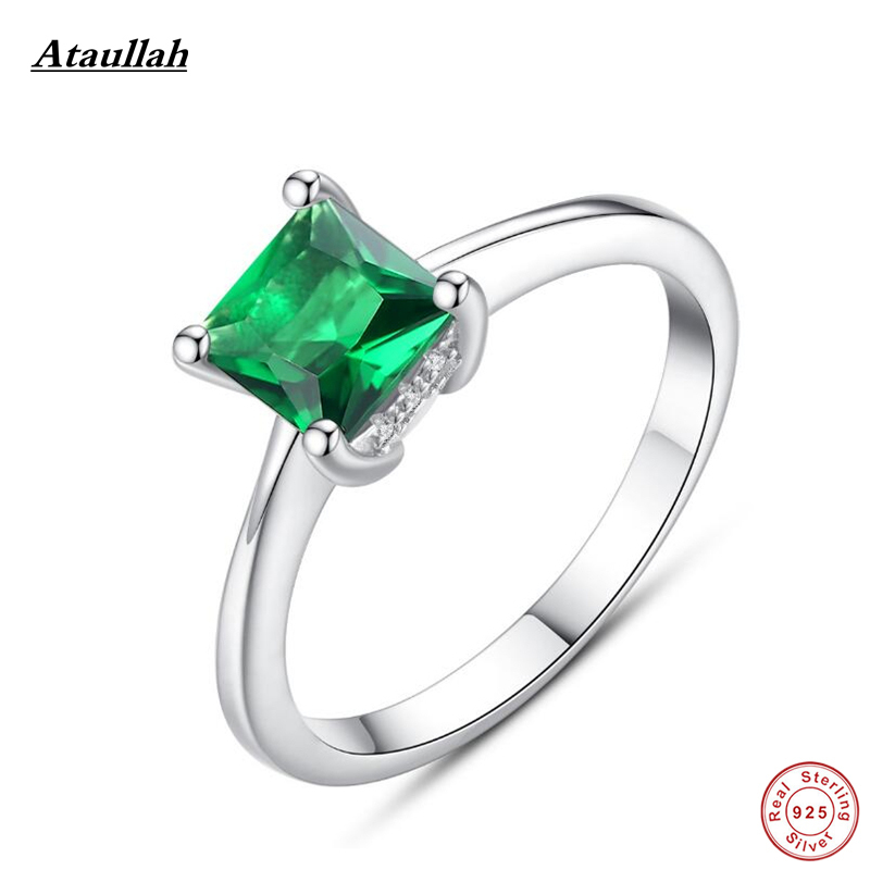 Ataullah Natural Emerald 925 Sterling Silver Rings for Women Square Quality Silver Women Party Rings Size 6,7,8,9 RWD860 Y18102610