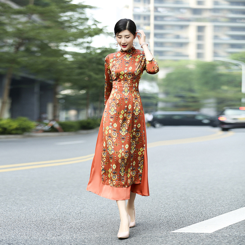 

2018 Spring and Autumn models Slim Long Ao Dai cheongsam dress