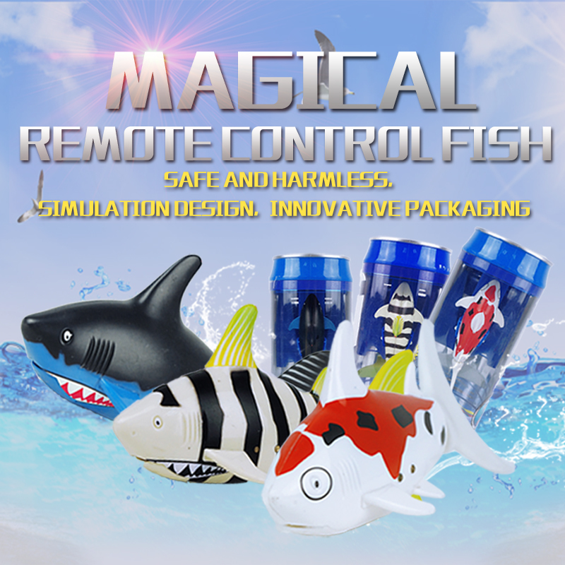 Flytec Mini Coke Can Remote Control Lovely RC shark boat electronic animal Toys for kids birthday gift-image-418535681