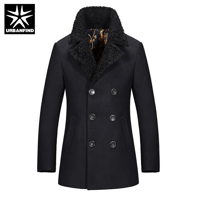 

Wholesale- URBANFIND Double Breasted Slim Men Trench Size -3XL Man Fashion Turn-down Collar Outwears Black / Wine Red Winter Coats
