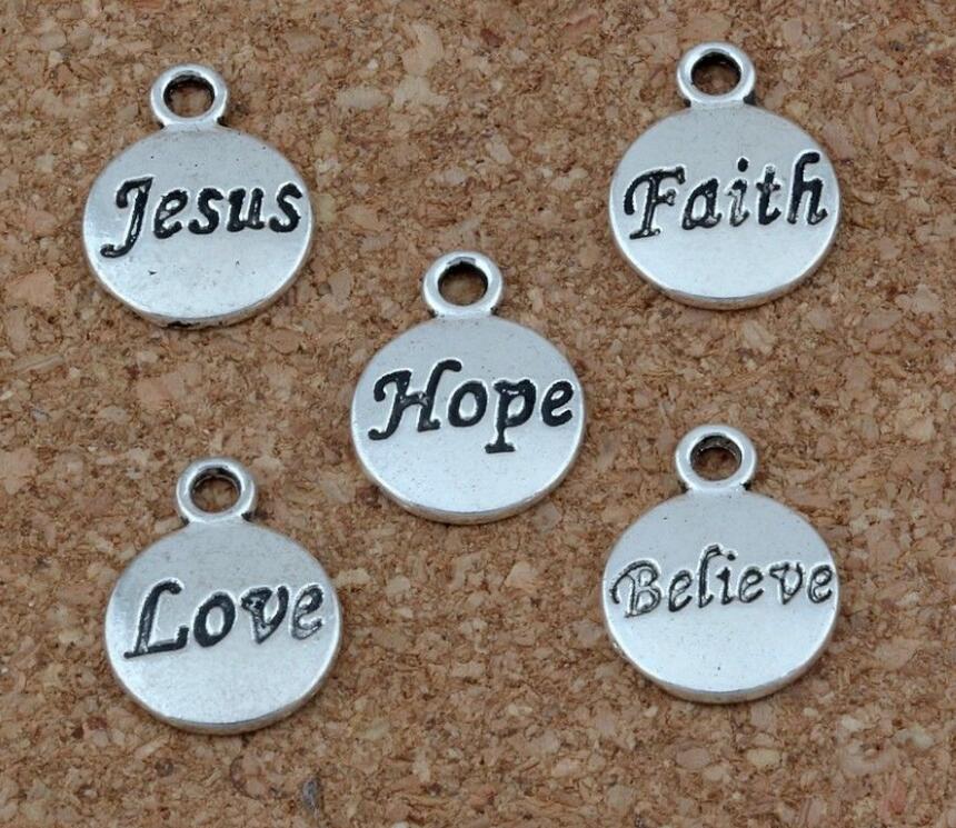 Vintage Silver Hope Believe Love Faith Jesus Charm Pendant For European Bracelet Necklace Earrings Fashion Jewelry Making Women Crafts Gifts-image-426620438