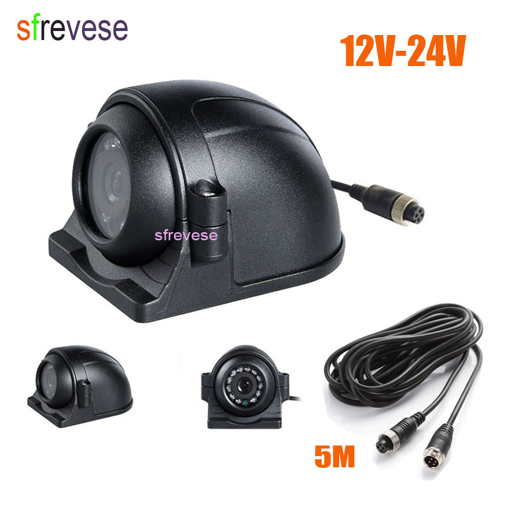 4Pin 12 LED côté vue arrière Parking caméra de recul pour voiture camion Bus véhicule moniteur + 5M câble vidéo 12V-24V