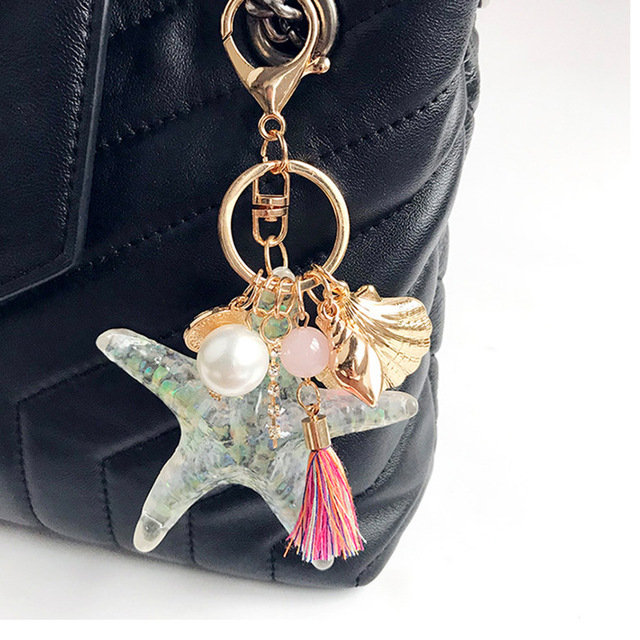 Cartoon Creative Starfish Shell Pendant Fashion Unisex Keyring Pendant Handbag Purse Car Cell Phone Keychains Accessories-image-421439615
