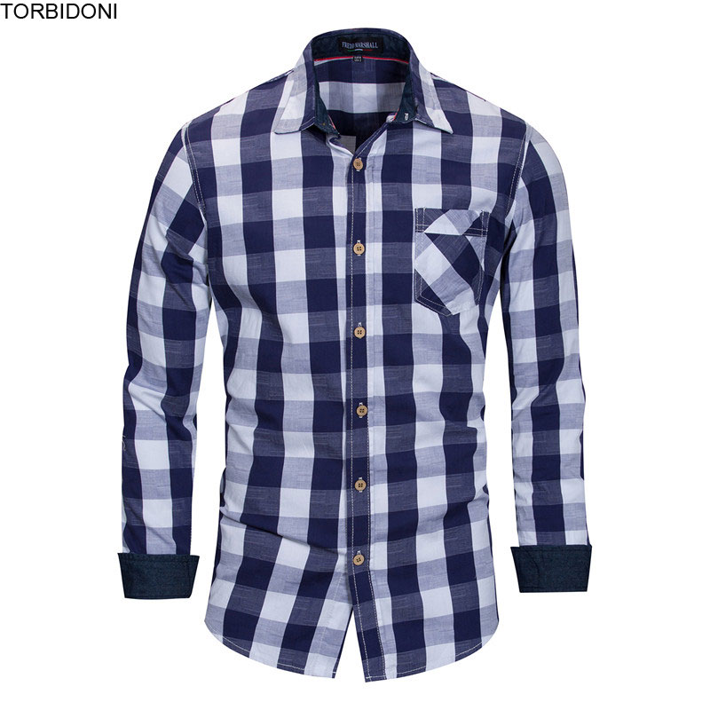 

Tops Spring Cotton Plaid Shirts Men Fashion Long Sleeve Casual Blouse New Brand Business Dress Shirt Men Blouses Chemise Homme, Black