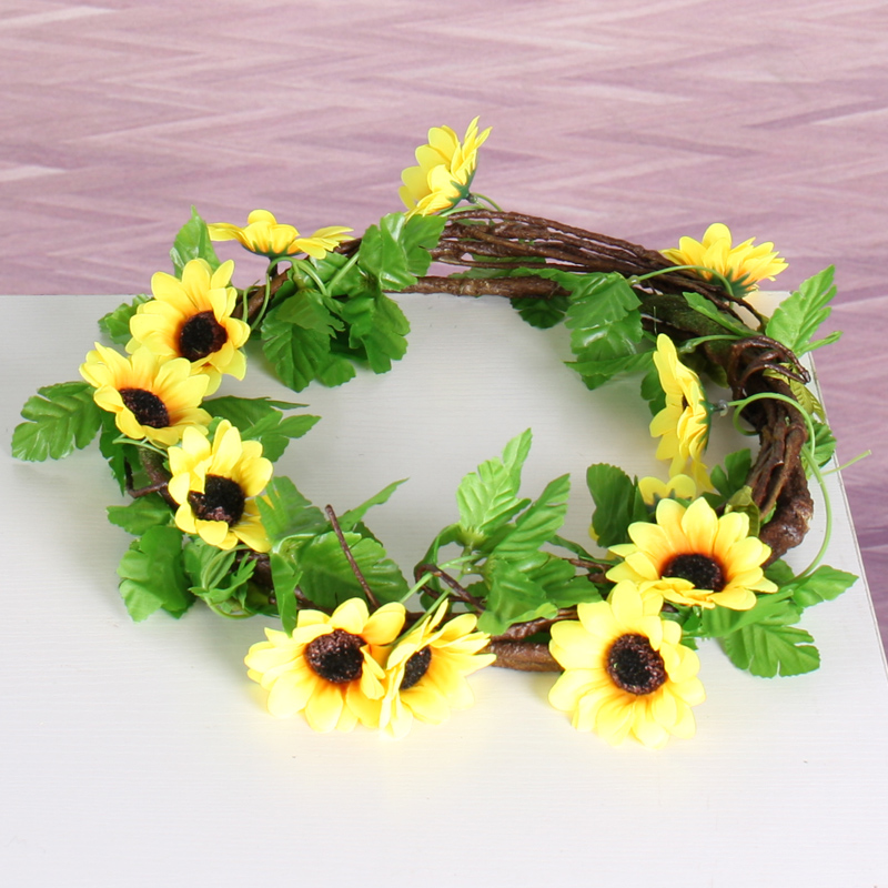 

artificial sunflowers wreath Silk Flowers Vine fake flower wall decor windlow hanging Garland Plants sunflower Home wedding fence decoration, Yellow