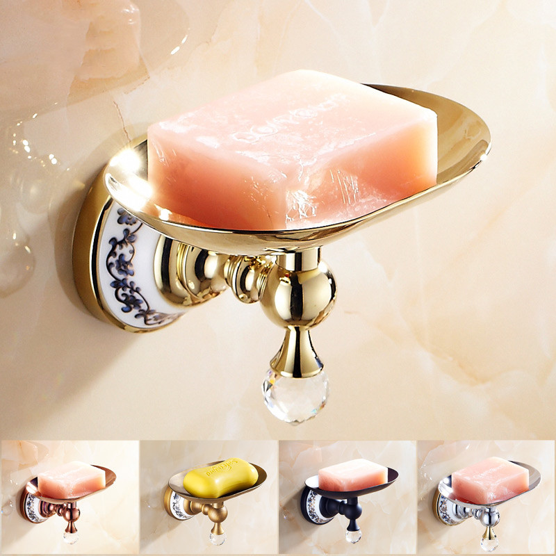 Wall Mount Antique Brass Ceramic Soap Storage Tray Bathroom Soap Dish Holder