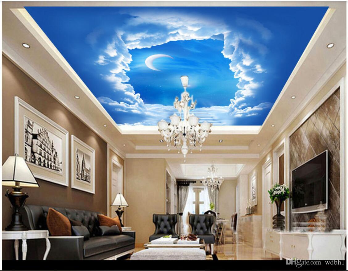 

3d ceiling murals wallpaper custom photo non-woven mural Celestial stairway dream sky sky ceiling hanging cloud hole, Sky blue