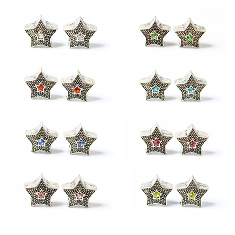 

Colorful Crystal Stars Alloy Charm Bead Fashion Women Jewelry Stunning Design European Style For DIY Bracelet PANZA004-14