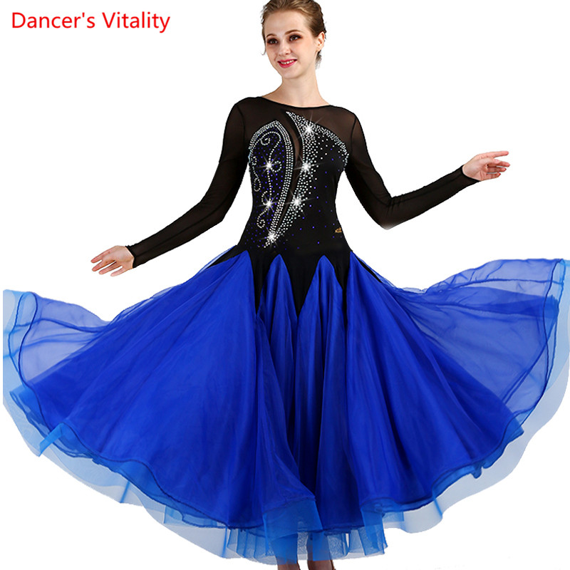 

2018 Custom-made Dance Rhinestone Sexy Senior Ballroom Dance Dress for Women Ballroom Dresses Waltz Dress, Blue