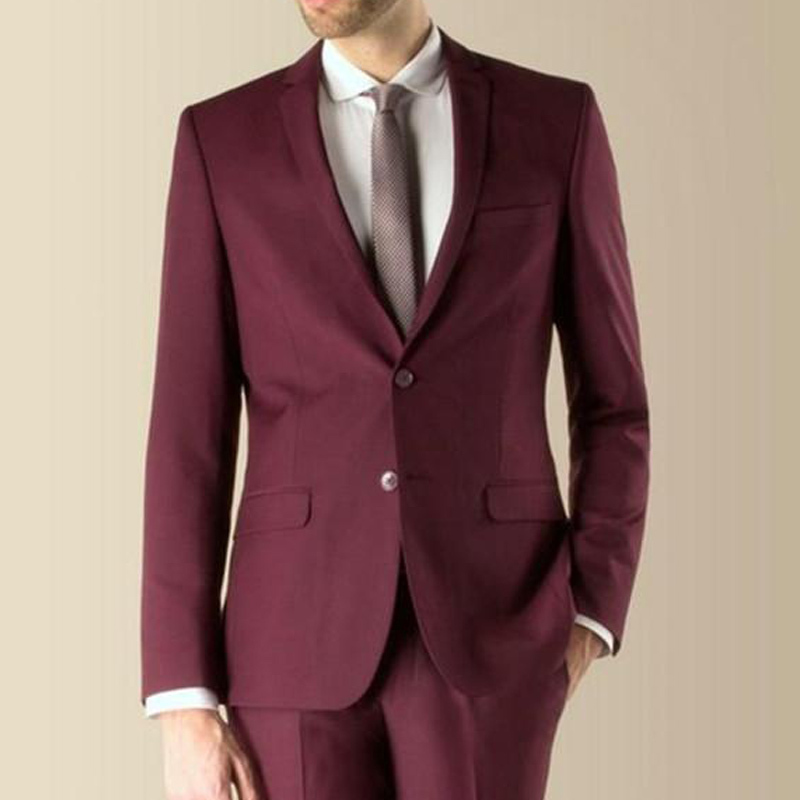 

2018 Burgundy Evening Party Men Suits Notched Lapel Trim Fit Two Piece Wedding Groom Tuxedos Custom Made Jacket Pants, Black