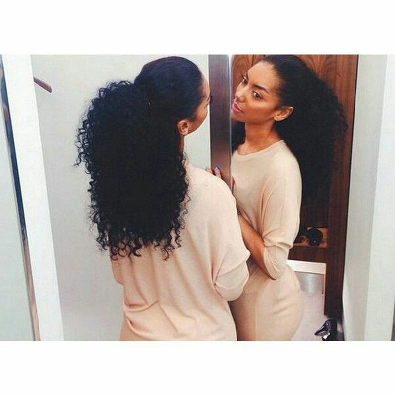 

100g-160g Human Hair Kinky Ponytails Hairpieces For American Black Women Curly Ponytail Drawstring Clip On Pony Tail More Colors Available