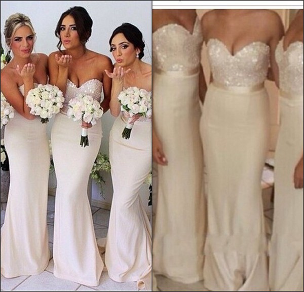 

New Ivory Sequined Mermaid Bridesmaid Dresses Long Cheap Sweetheart Evening Gowns Arabic Prom Dresses Under 100 Floor Length Women Dresses