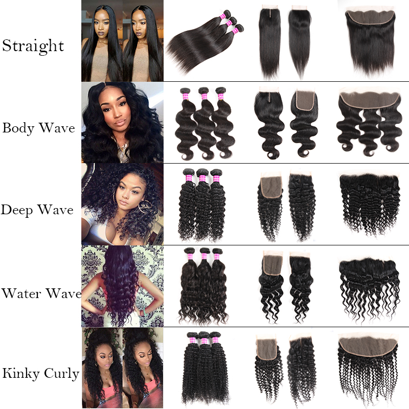 

10A grade human hair straight body deep water wave kinky curly bundles with lace closure frontal brazilian virgin Weave Weft Extensions Wet and wavy