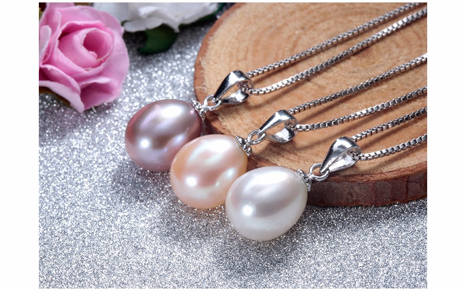 

925 sterling silver necklace pendant for women genuine freshwater pearl jewelry 8-9mm wholesale pr3 colors small size