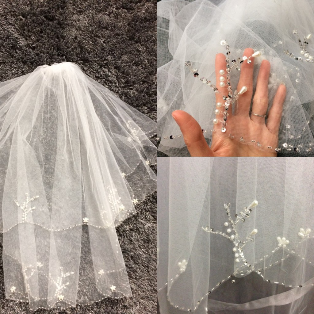 

Two Layers Tulle Short Bridal Veils 2019 Hot Sale Cheap Ivory White Wedding Bridal Veil For wedding Dresses Beads Pearls Edage Net