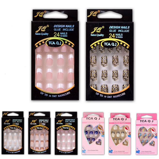 

False Nails French Tips Fake Nails Nep nagels for Art Design Nail Tips Faux Ongles Sexy Full Cover False Free Glue 24pcs, Jq330