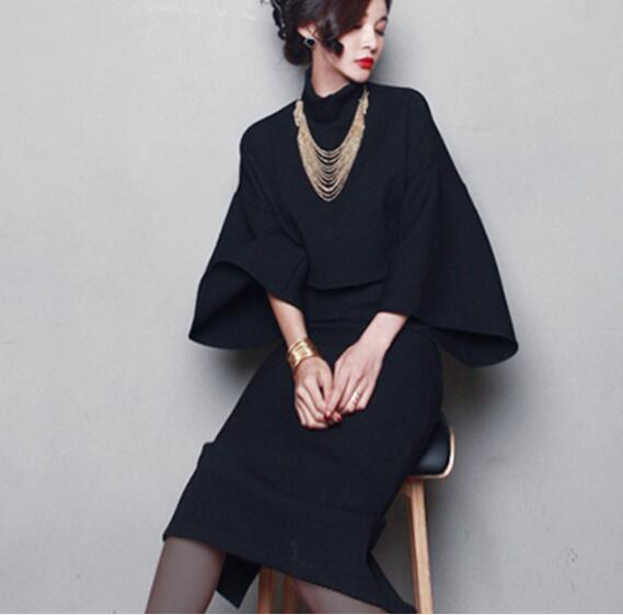 Korean version two piece dress top and hip skirt