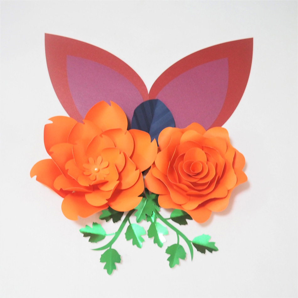 

DIY Giant Paper Flowers Artificial Rose Fleurs Artificielles Backdrop 2pcs+ 3 Leave + 2 Ears Wedding Nursery Decor Themed Party, As
