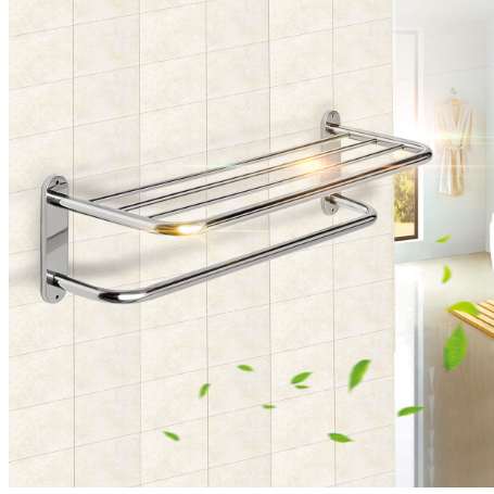 

Xueqin 60cm Chrome Polished Stainless Steel Bathroom Wall Mounted Towel Rail Holder Shelf Storage Rack Double Towel Rails Bar, Other