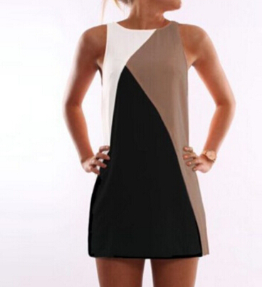 

Casual Dresses Geometry Patchwork Dress Women Summer Tank Sleeveless Bodycon Pencil Dressing, Orange red