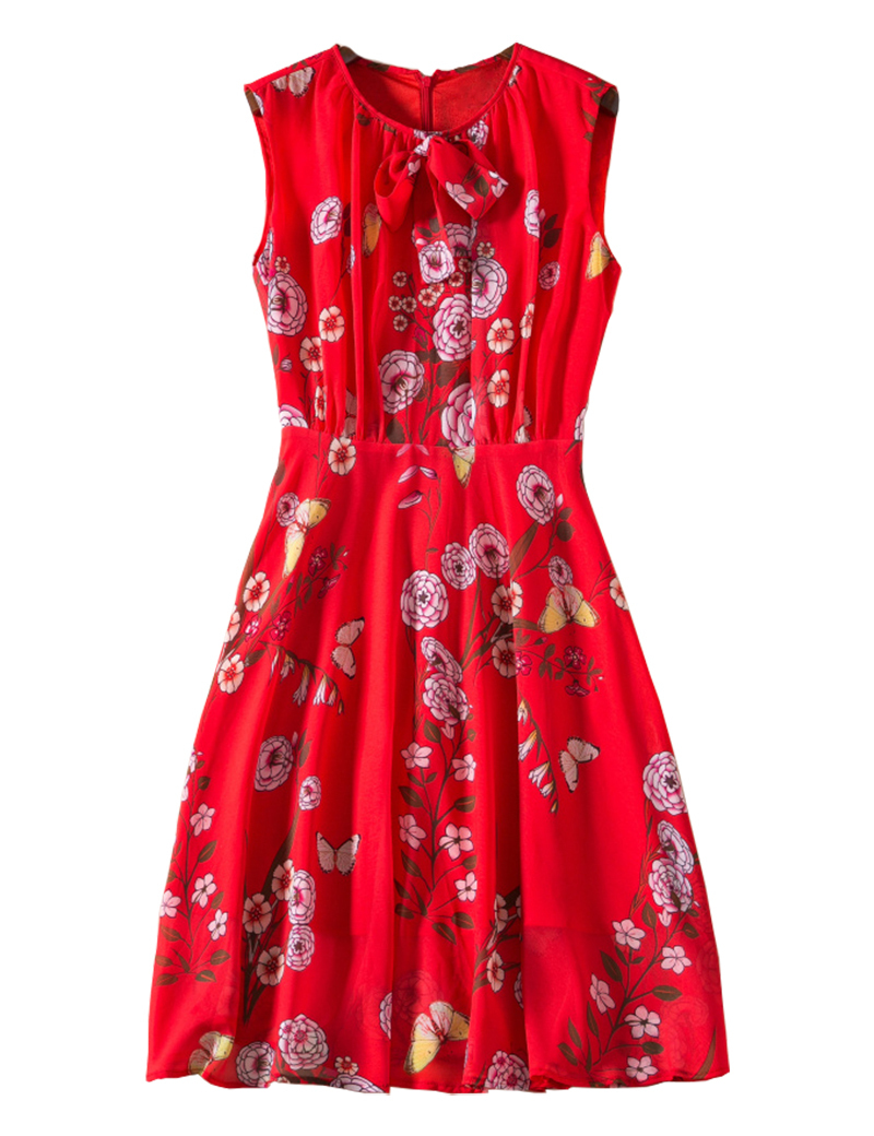 

Flower Print Women A-Line Dress Sleeveless Casual Dresses 04K824, As pictures